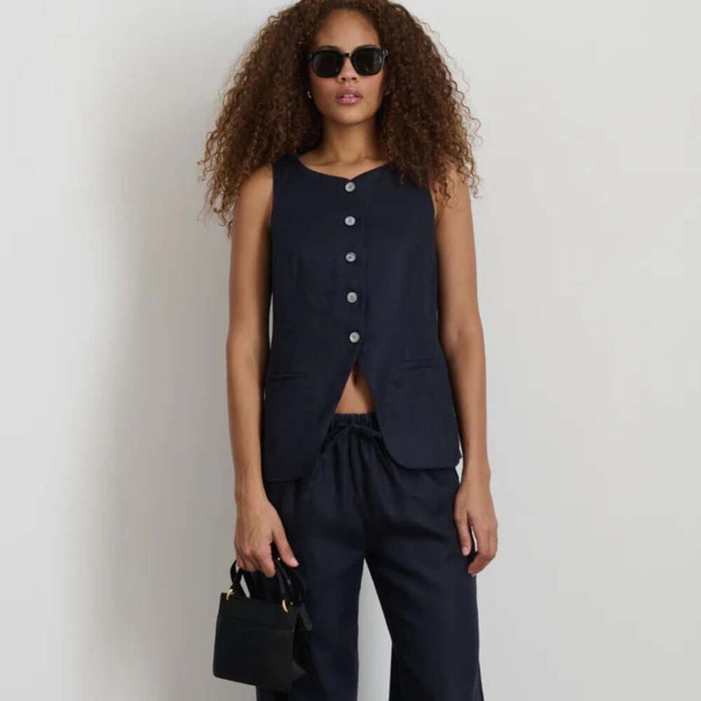 Alex Mill Liv Linen Vest - Navy Blue - Size Small